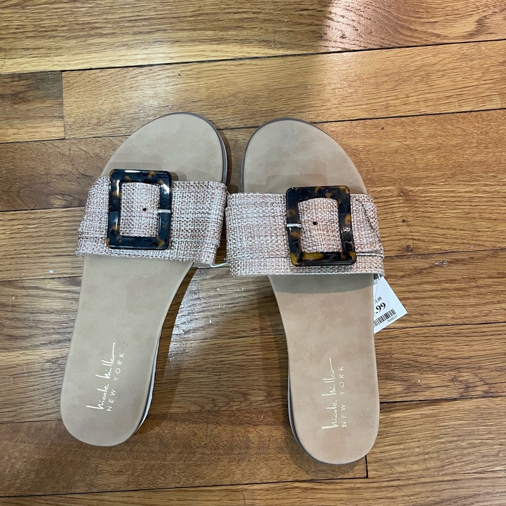 Michael Kors Beige Slide Sandals with Tortoise Buckle